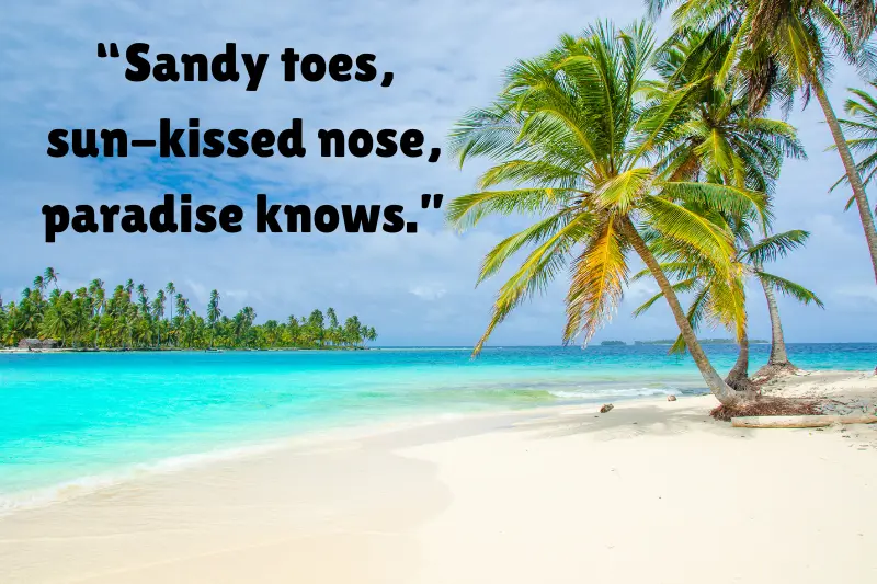 “sandy toes, sun-kissed nose, paradise knows.” 